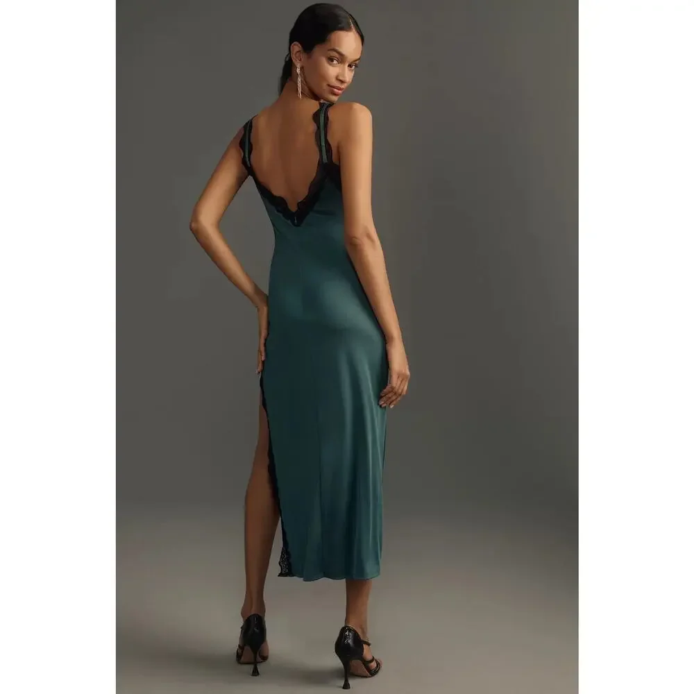 ✨ By Anthropologie | High-Slit Scoop-Neck Lace-Trim Midi Dress ✨ - Picture 3 of 4